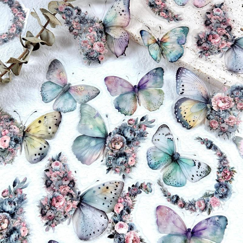 Butterfly & Moon Flower Sticker, 30Pcs/Pack Multi-Purpose Waterproof Decal, Decorative Floral Stickers for DIY & Craft Projects, Halloween Summer Gift, Birthday Gifts