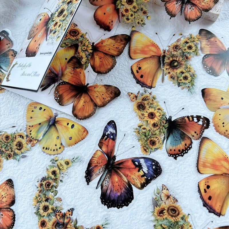 Butterfly & Moon Flower Sticker, 30Pcs/Pack Multi-Purpose Waterproof Decal, Decorative Floral Stickers for DIY & Craft Projects, Halloween Summer Gift, Birthday Gifts