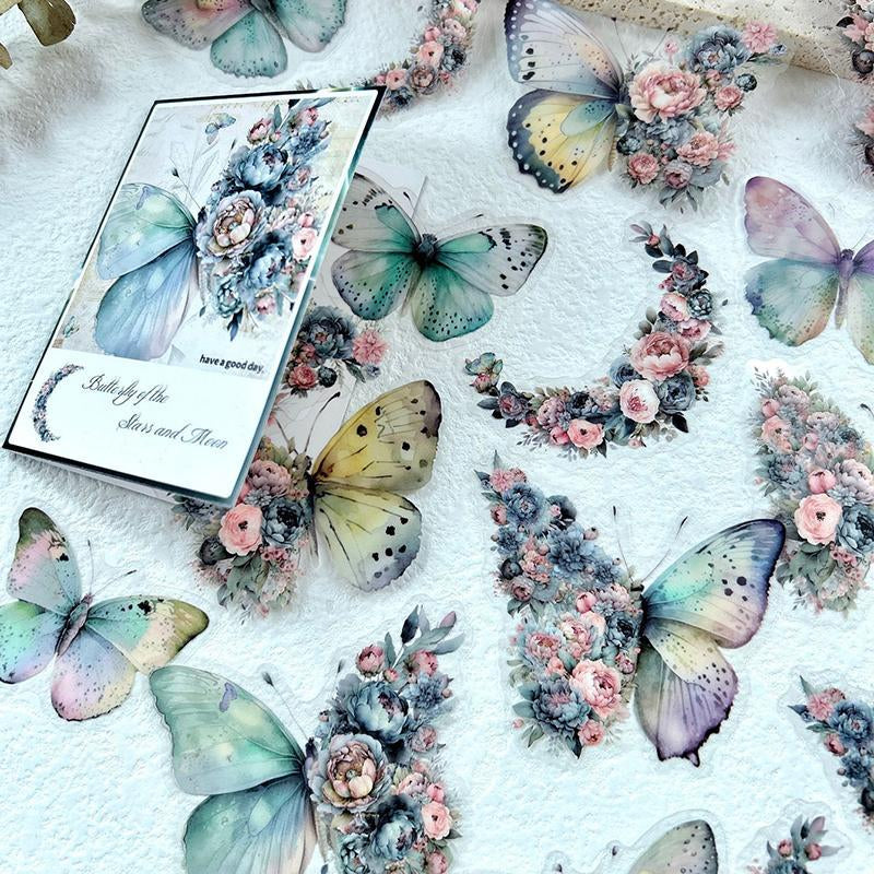 Butterfly & Moon Flower Sticker, 30Pcs/Pack Multi-Purpose Waterproof Decal, Decorative Floral Stickers for DIY & Craft Projects, Halloween Summer Gift, Birthday Gifts